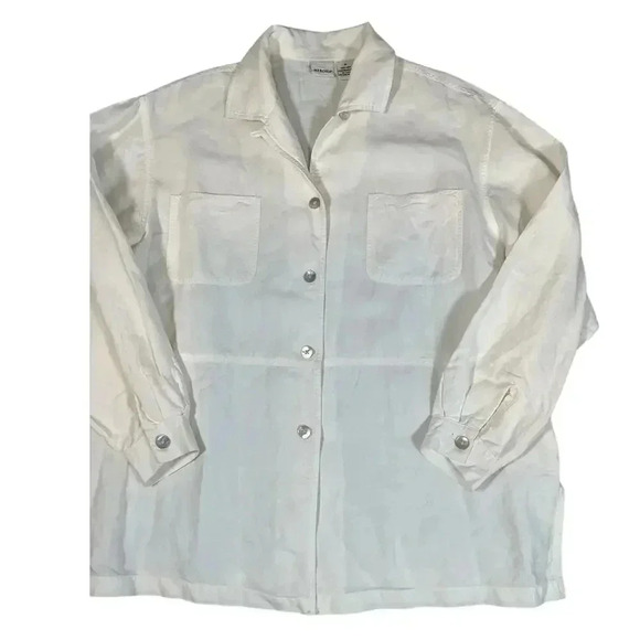 Merona Linen Button Down Long Sleeve Women's White Shirt Size Medium Casual - Picture 11 of 12